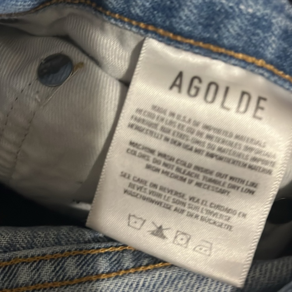 Agolde 27 upside jean asymmetrical button butterfly Classic Blue Women's Jeans - Picture 10 of 13